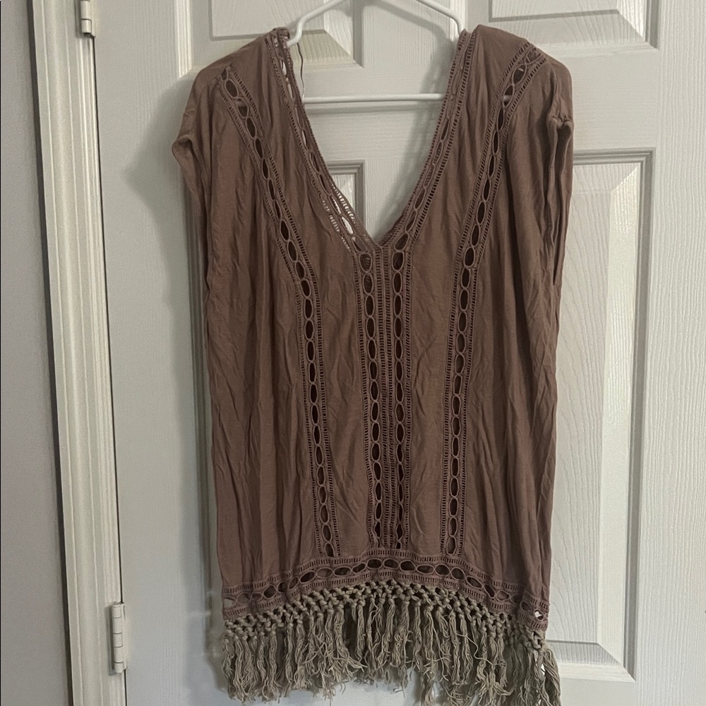 L*Space Taupe Tunic with Tassel Hem